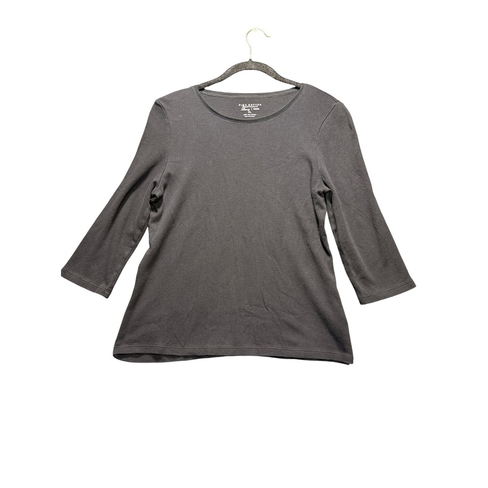 Charter Club Pima Cotton Top Womens PL Black 3/4 Sleeve Scoop Neck WPL8046